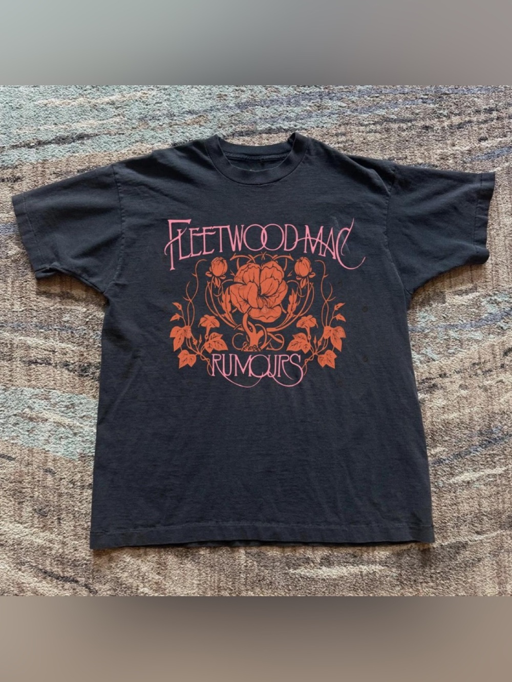 Fleetwood Mac Rumours Rose Floral Graphic Whimsigoth Black Band Graphic T-Shirt